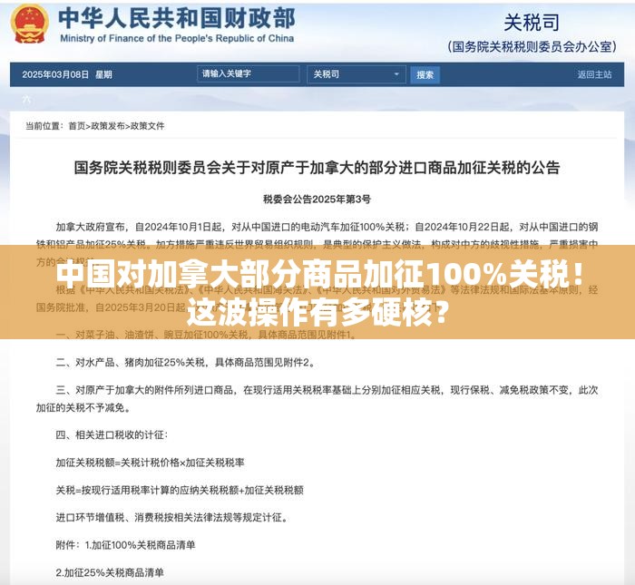 中国对加拿大部分商品加征100%关税